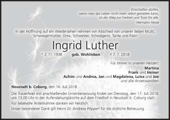 Anzeige von Ingrid Luther von MGO