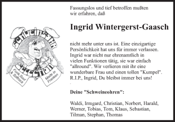 Anzeige von Ingrid Wintergerst-Gaasch von MGO
