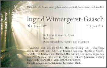 Anzeige von Ingrid Wintergerst-Gaasch von MGO