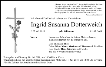 Anzeige von Ingrid Susanna Dotterweich von MGO
