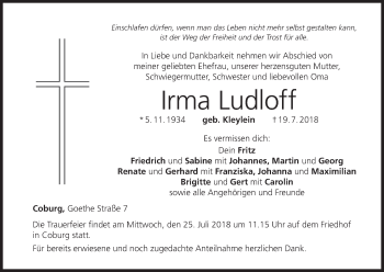 Anzeige von Irma Ludloff von MGO