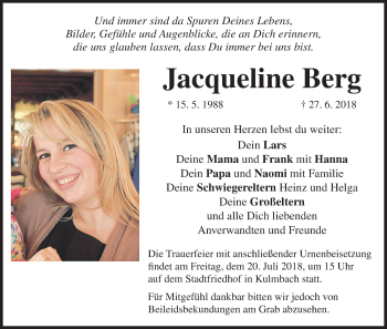 Anzeige von Jacqueline Berg von MGO