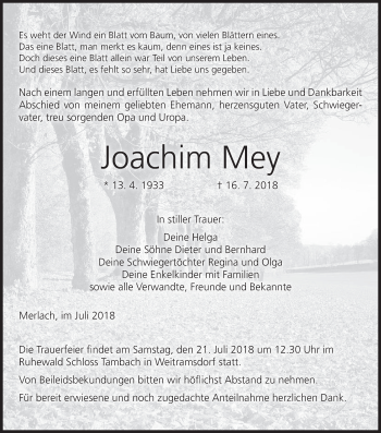 Anzeige von Joachim Mey von MGO