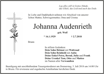 Anzeige von Johanna Audenrieth von MGO