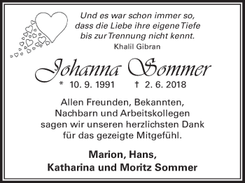 Anzeige von Johanna Sommer von MGO