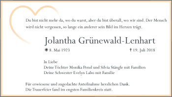Anzeige von Jolantha Grünewald-Lenhart von MGO