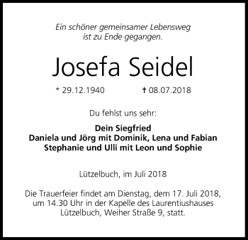 Anzeige von Josefa Seidel von MGO