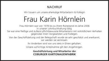 Anzeige von Karin Hörnlein von MGO