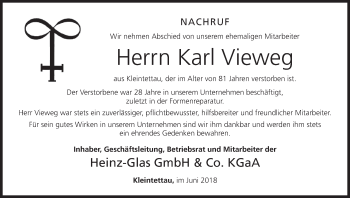 Anzeige von Karl Vieweg von MGO