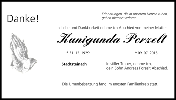 Anzeige von Kunigunda Porzelt von MGO