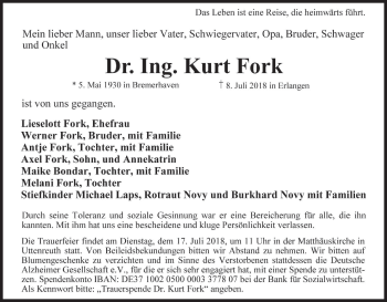 Anzeige von Kurt Fork von MGO