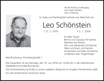 Anzeige von Leo Schönstein von MGO