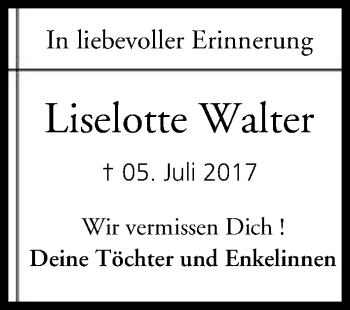 Anzeige von Liselotte Walter von MGO