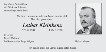 Anzeige von Lothar Kleinhenz von MGO