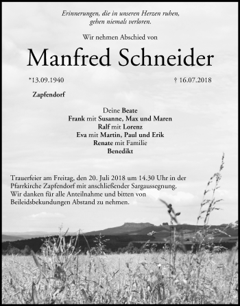 Anzeige von Manfred Schneider von MGO