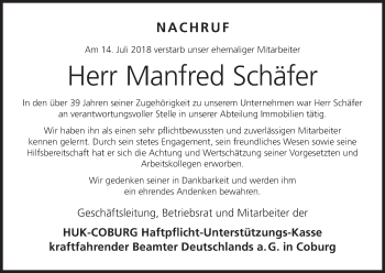Anzeige von Manfred Schäfer von MGO
