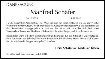 Anzeige von Manfred Schäfer von MGO
