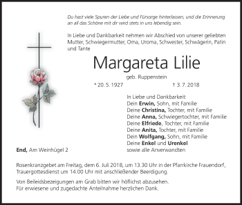Anzeige von Margareta Lilie von MGO