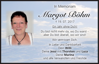 Anzeige von Margot Böhm von MGO