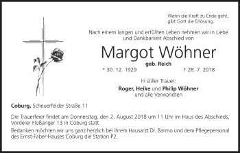 Anzeige von Margot Wöhner von MGO