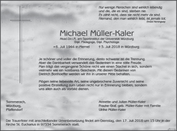 Anzeige von Michael Müller-Kaler von MGO
