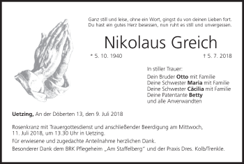 Anzeige von Nikolaus Greich von MGO
