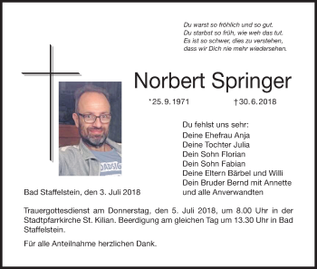 Anzeige von Norbert Springer von MGO