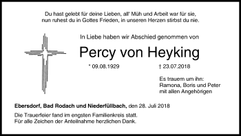 Anzeige von Percy von Heyking von MGO