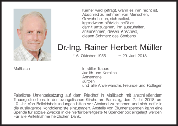 Anzeige von Rainer Herbert Müller von MGO