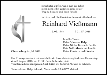 Anzeige von Reinhard Vießmann von MGO