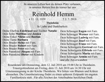 Anzeige von Reinhold Hemm von MGO