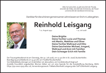 Anzeige von Reinhold Leisgang von MGO