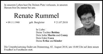 Anzeige von Renate Rummel von MGO