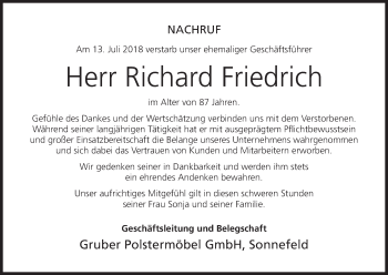 Anzeige von Richard Friedrich von MGO