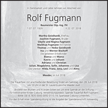 Anzeige von Rolf Fugmann von MGO