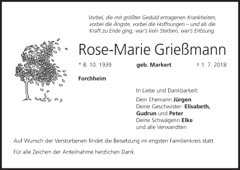 Anzeige von Rose-Marie Grießmann von MGO