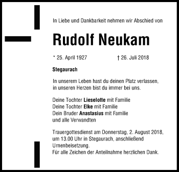 Anzeige von Rudolf Neukam von MGO