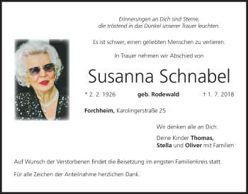 Anzeige von Susanna Schnabel von MGO