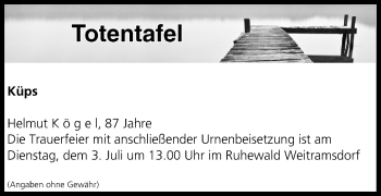 Anzeige von Totentafel vom 03.07.2018 von MGO