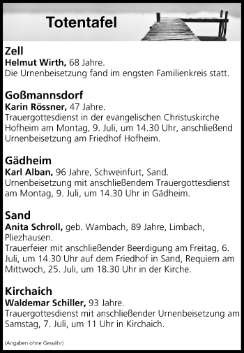 Anzeige von Totentafel vom 06.07.2018 von MGO