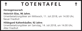 Anzeige von Totentafel vom 07.07.2018 von MGO