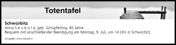 Anzeige von Totentafel vom 07.07.2018 von MGO