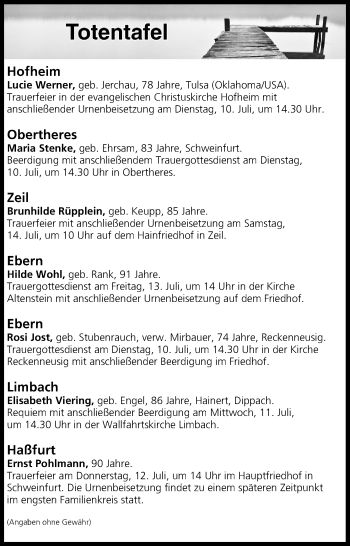 Anzeige von Totentafel vom 10.07.2018 von MGO