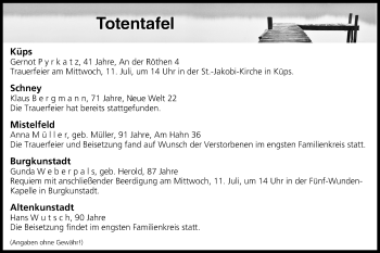 Anzeige von Totentafel vom 10.07.2018 von MGO