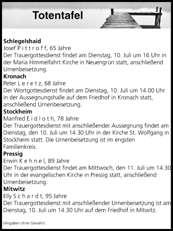 Anzeige von Totentafel vom 10.07.2018 von MGO