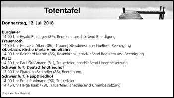 Anzeige von Totentafel vom 12.07.2018 von MGO