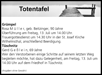 Anzeige von Totentafel vom 13.07.2018 von MGO