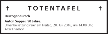 Anzeige von Totentafel vom 14.07.2018 von MGO