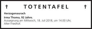 Anzeige von Totentafel vom 16.07.2018 von MGO