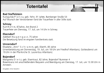 Anzeige von Totentafel vom 17.07.2018 von MGO